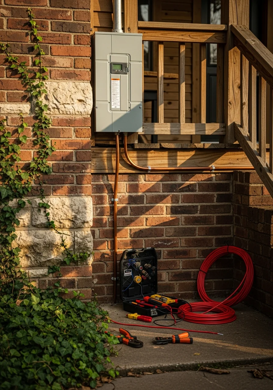 Professional service team working on a Tyler property with tools and equipment visible.