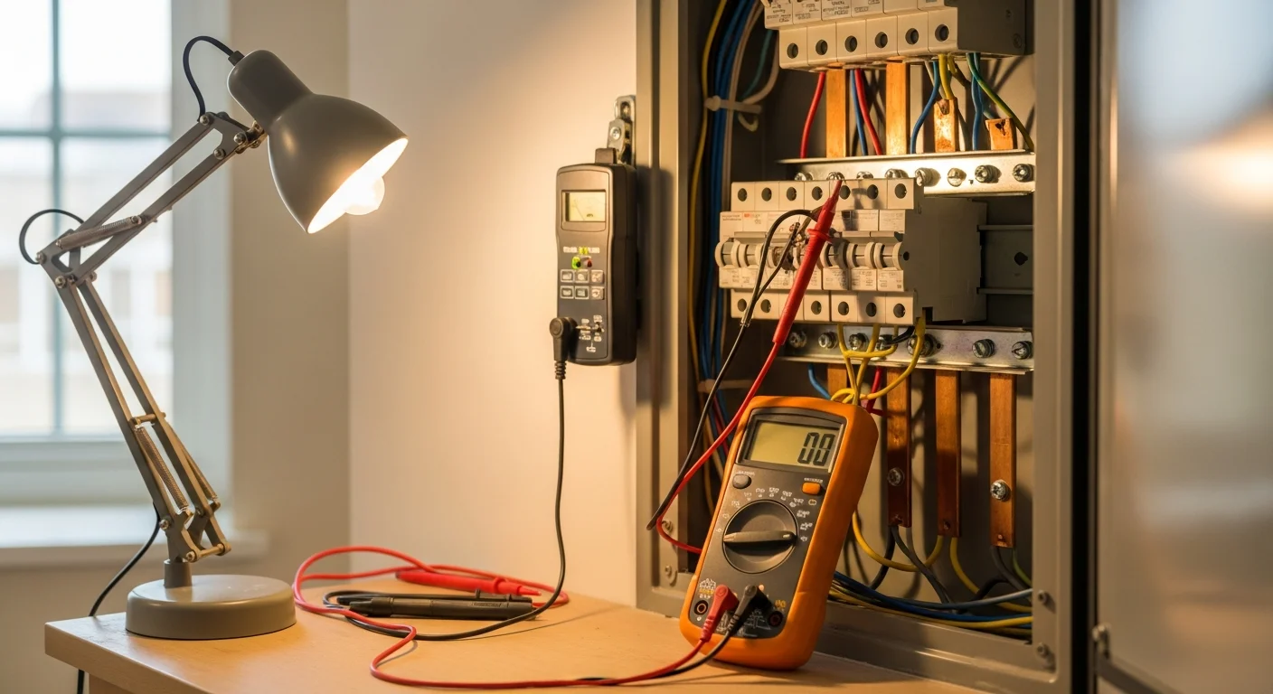A licensed electrician from Integrity Electric LLC inspecting a residential electrical panel inside a Bullard, TX home. The technician checks breaker connections and wiring as part of a routine electrical maintenance visit.